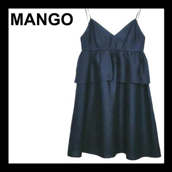 MANGO Dark denim blue color  flowy summer cami mini dress - Picture 1 of 11